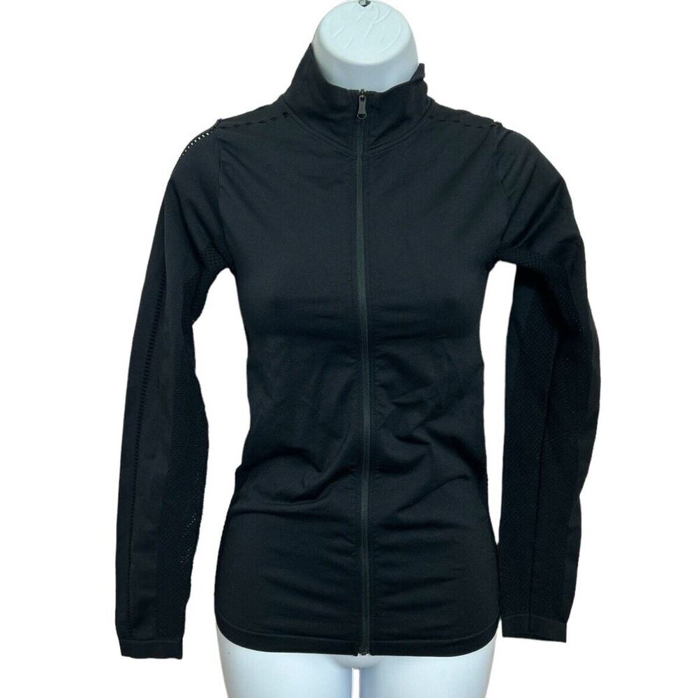 Varley Poinsettia Full Zip Jacket Sz XXS/XS Fitted Black Perforated Mesh - Picture 3 of 15